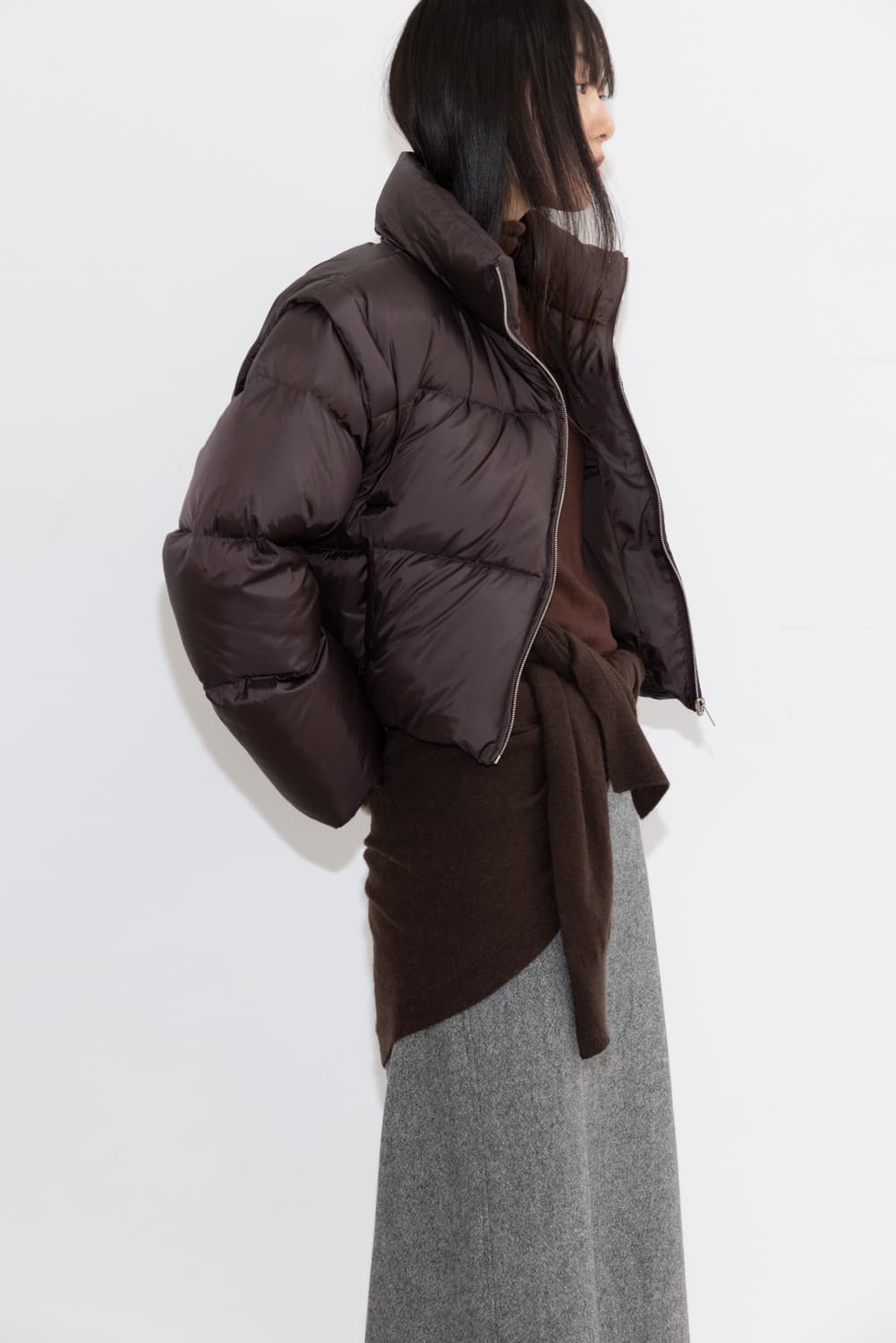 RRACE 레이스 크롭 푸퍼 크롭 자켓 브라운 상품이미지3