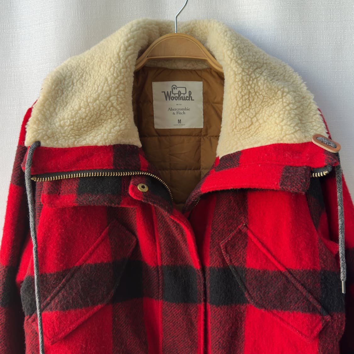 울리치 x 아베크롬비 체크 울 코트 레드 M 상품이미지6