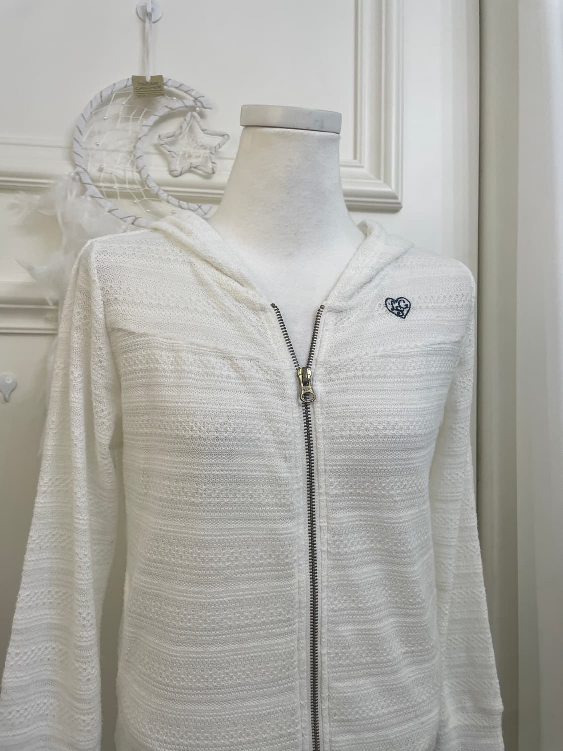 white navy logo lace crochet hoodie-zip 상품이미지5