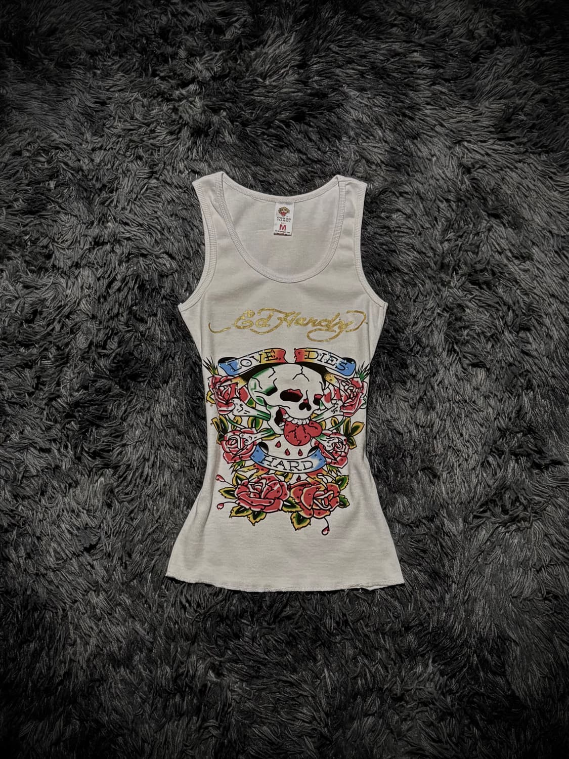 Ed Hardy 스컬 장미 프린팅 큐빅 화이트 슬리브리스 상품이미지1
