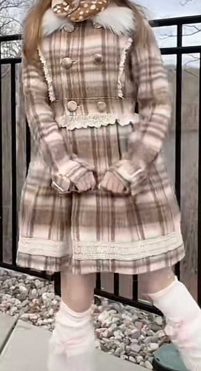 제시)고전 대대장 리즈리사 백리본 퍼카라 딸기화이트초코 체크 코트 핀터깔 상품이미지8