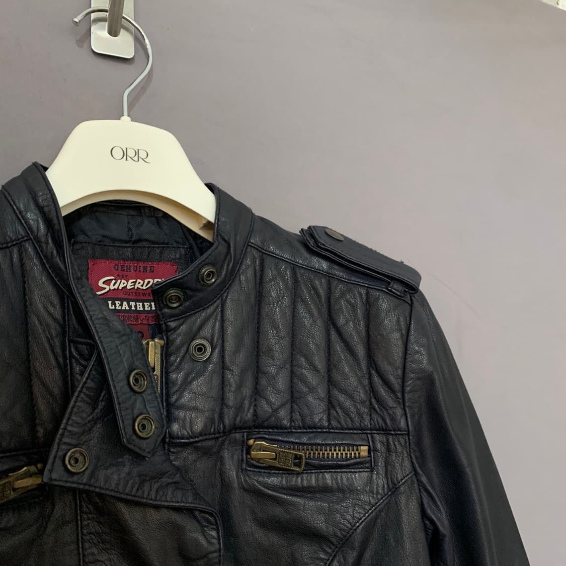 XS 슈퍼드라이 모터사이클 레더 가죽 싱글 라이더 자켓 상품이미지6