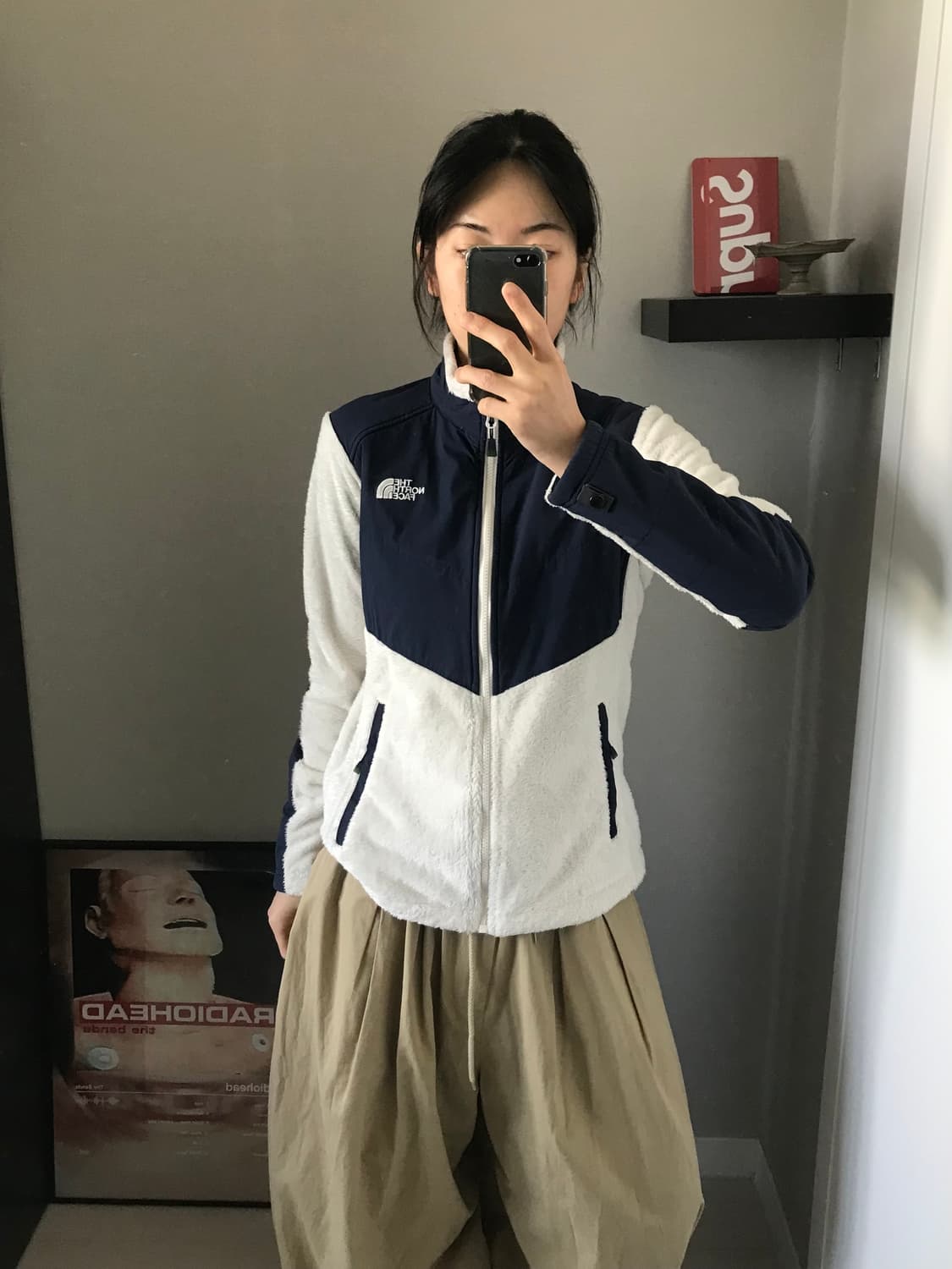 노스페이스 로고 화이트 네이비 플리스 집업 상품이미지2