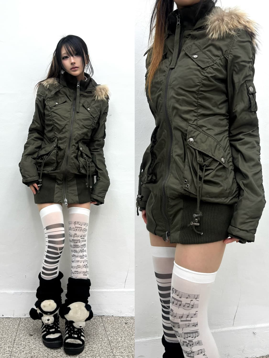 Cargo pocket shirred fur hood jacket   상품이미지1