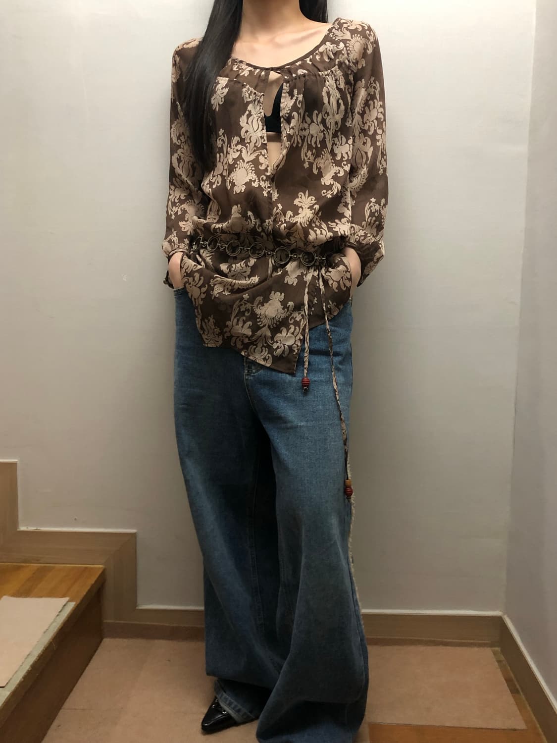 빈티지 브라운 히피 블라우스 상품이미지4