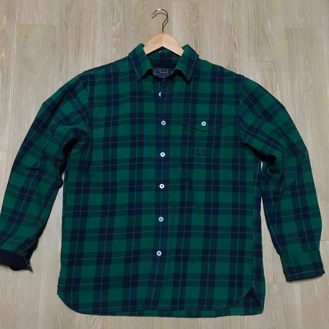 90s 재팬 그린네이비 체크셔츠 ills xl 상품이미지1