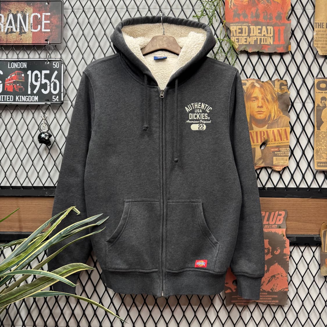 디키즈 어센틱 후드 집업 안감 양털 디테일 그레이 상품이미지1