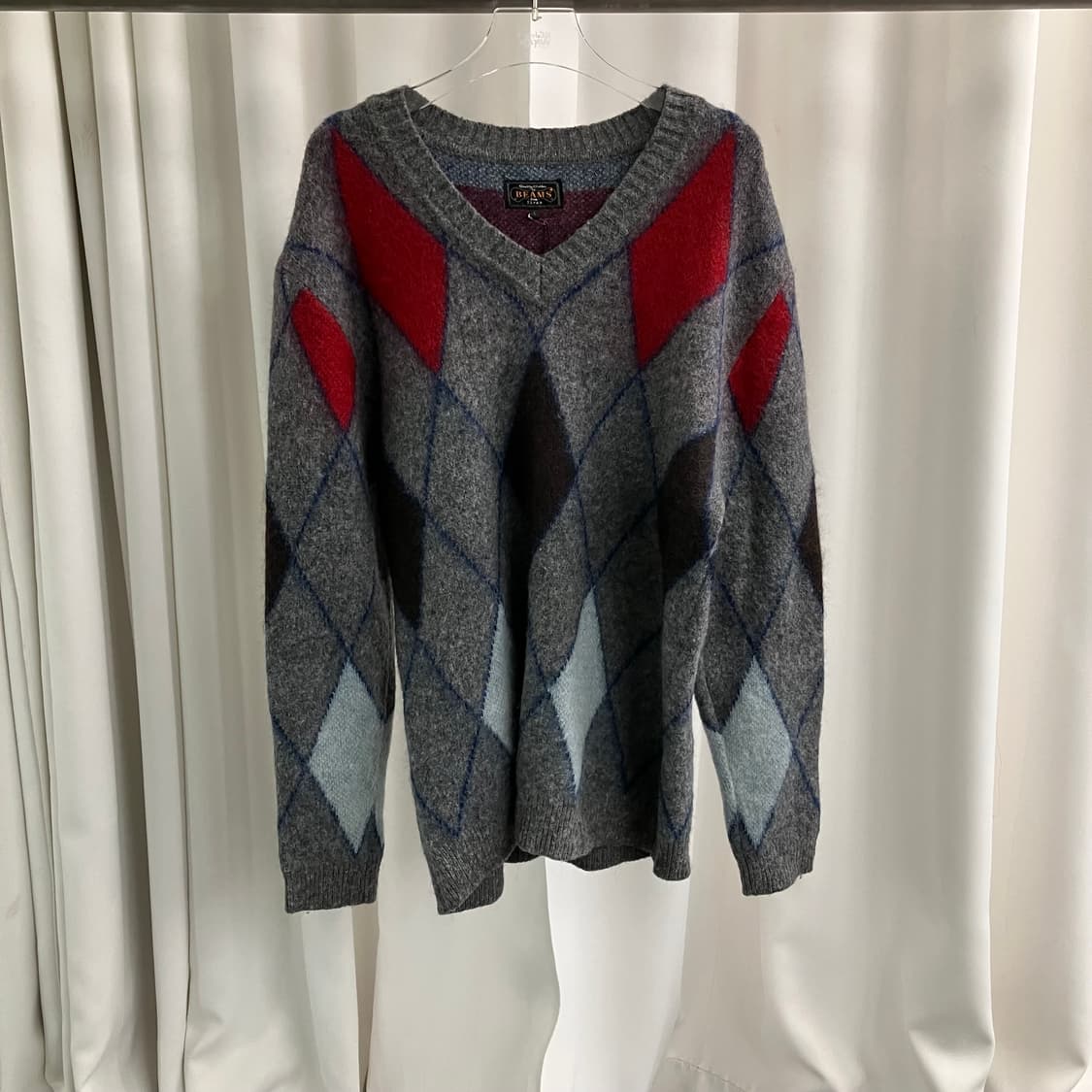 빔즈 아가일 V넥 니트 스웨터 L 상품이미지1