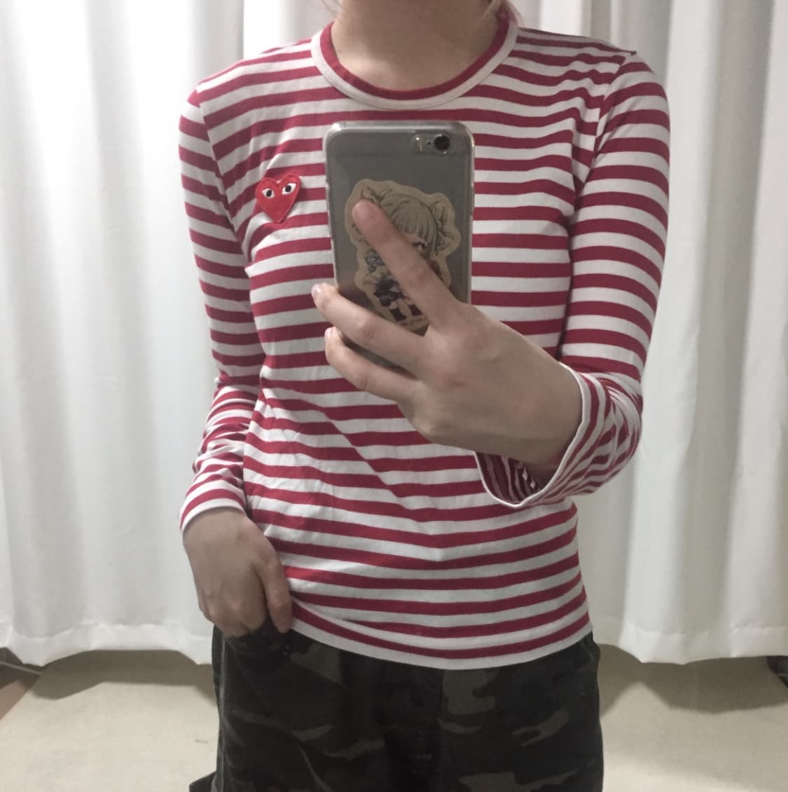 꼼데가르송 레드 스트라이프 단가라 롱슬리브 긴팔 티셔츠 상품이미지1