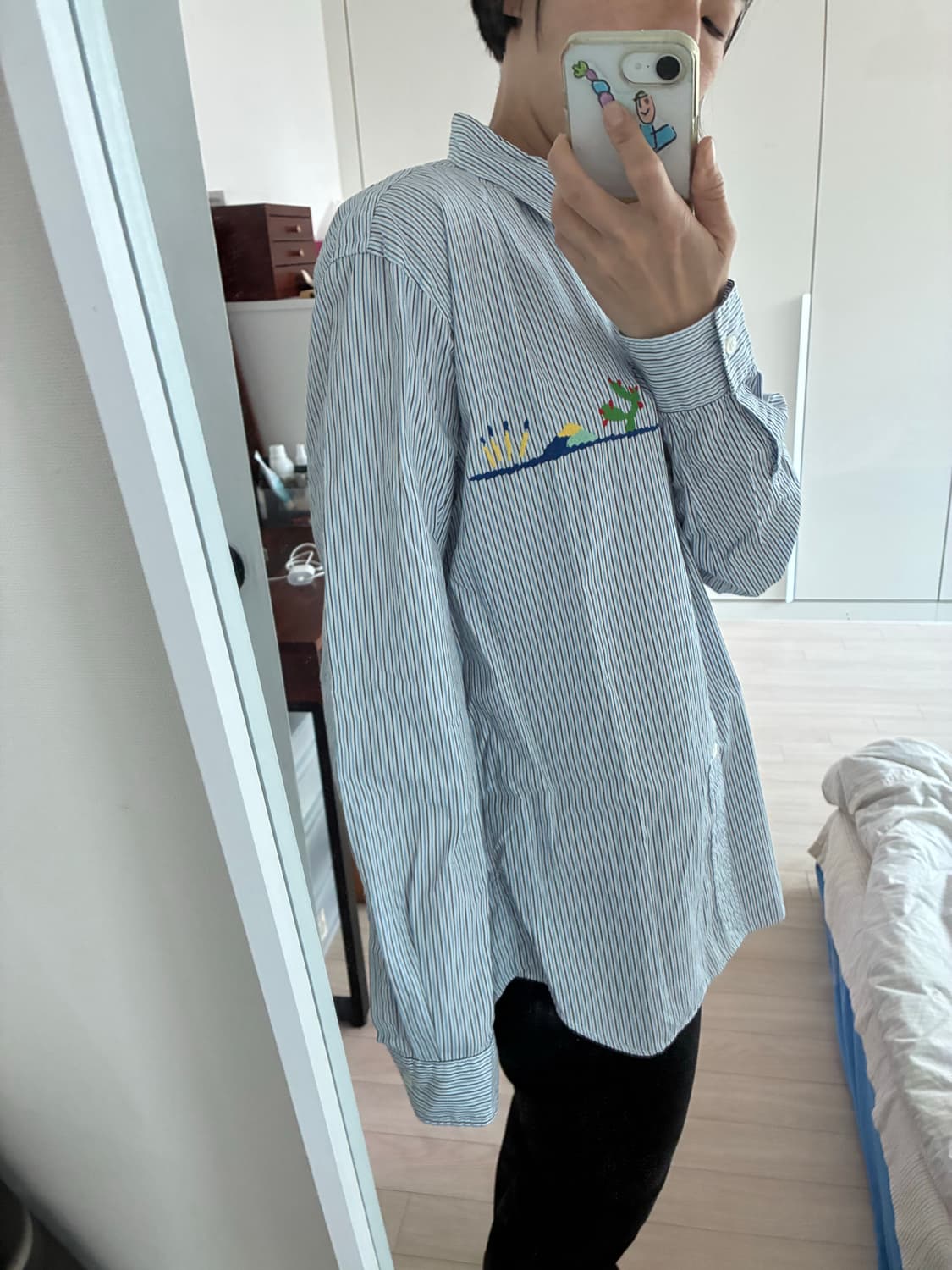 꼼데가르송 스트라이프 선인장 자수 셔츠 M사이즈 상품이미지7