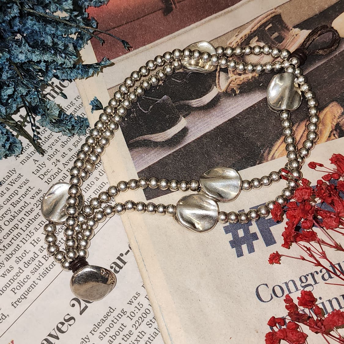 90s 프랑스 빈티지 팔찌 물방울 참 실버 비즈 팔찌 빈티지 팔찌 상품이미지1