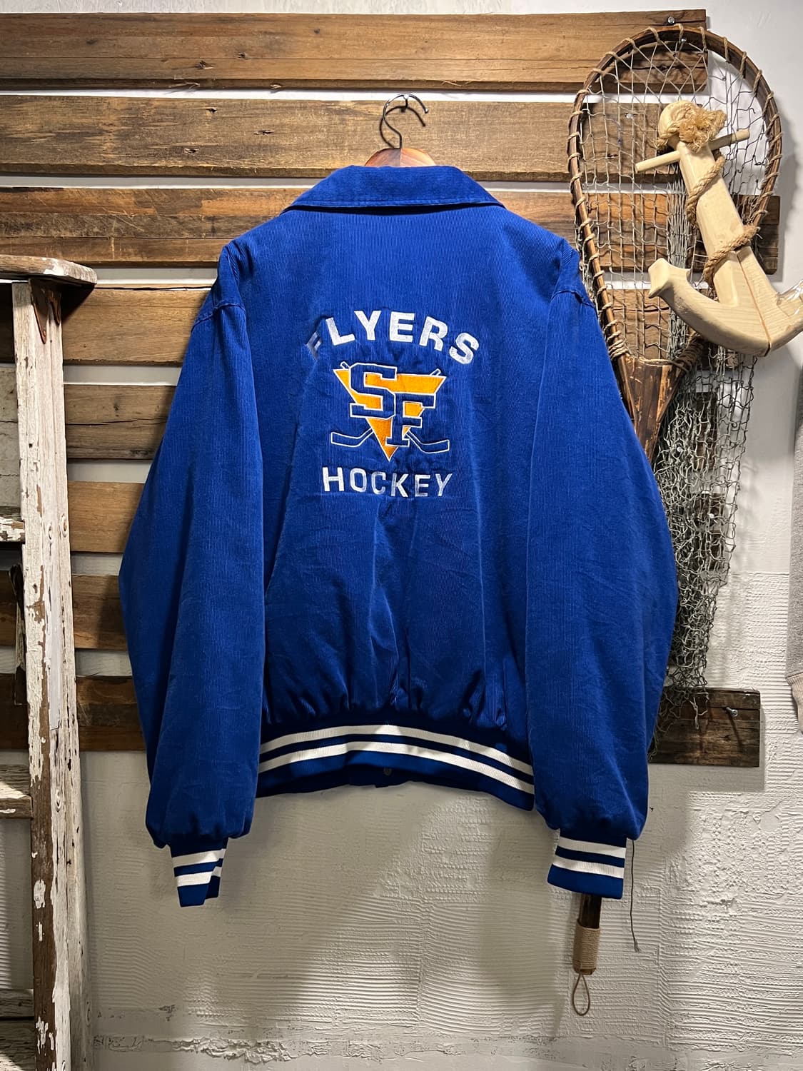 [XL]90's Made in USA 하키팀 블루 코듀로이 바시티 자켓 상품이미지1