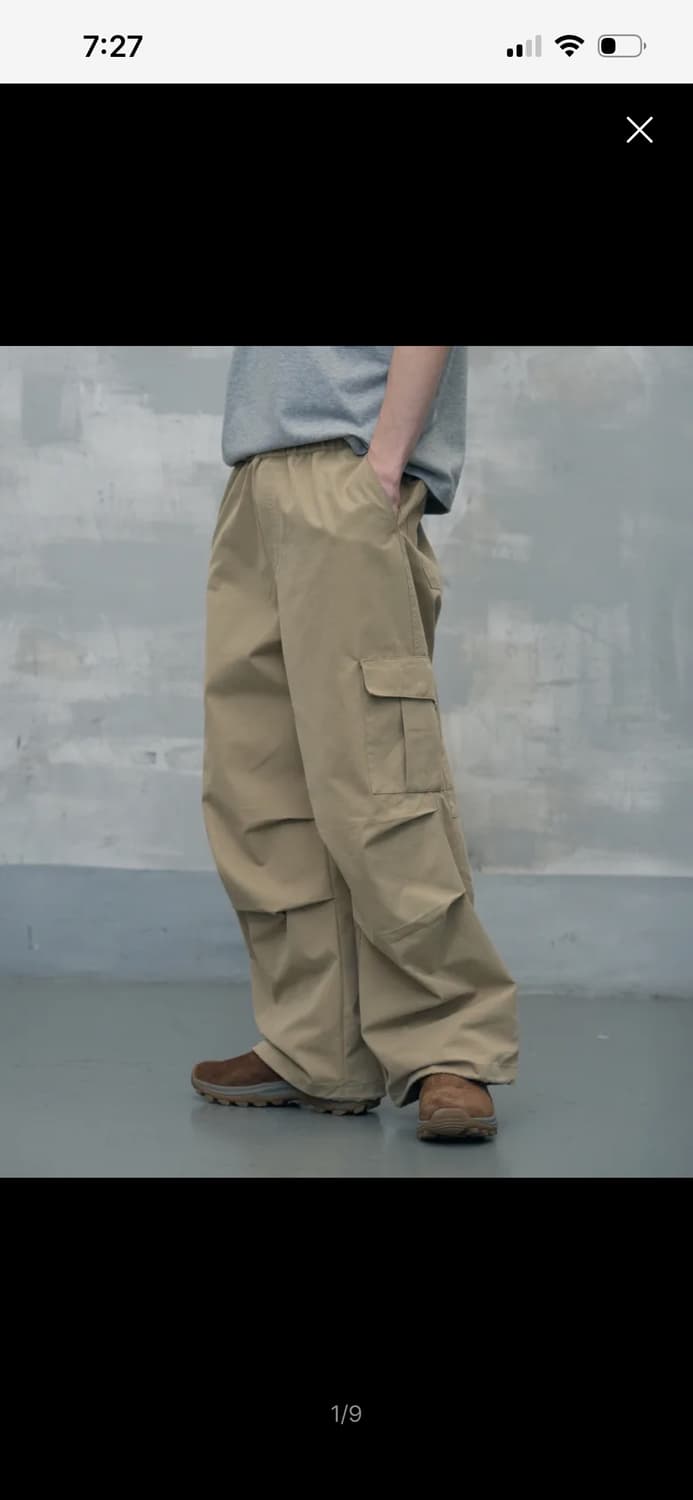 레더리 파라슈트 와이드 카고팬츠 베이지 L 상품이미지2