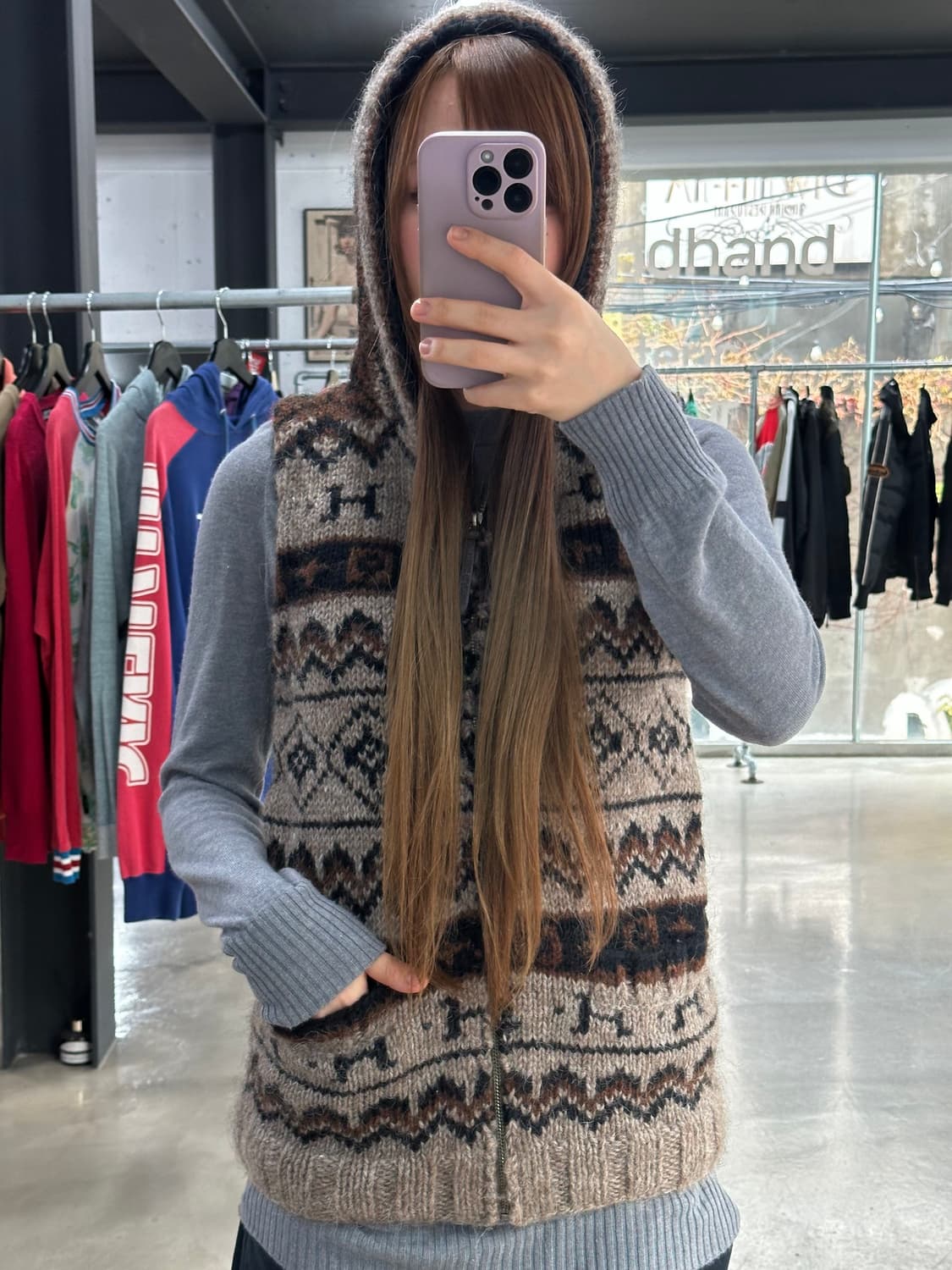 히스테릭글래머 히스걸 코위찬노르딕 울 후드니트 베스트 상품이미지3