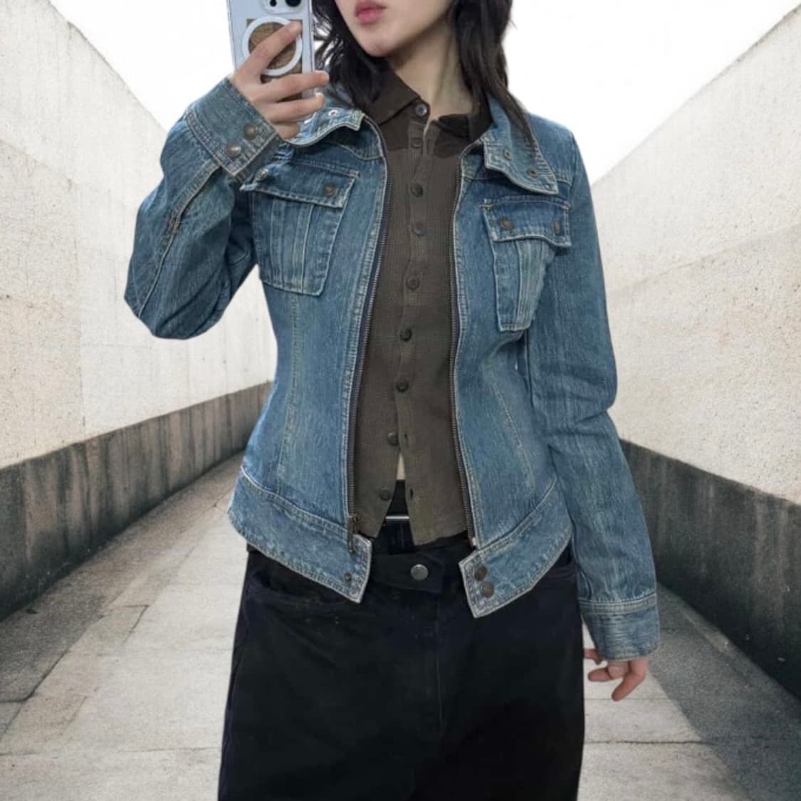 JPN 하이넥 허리라인 데님자켓 상품이미지5