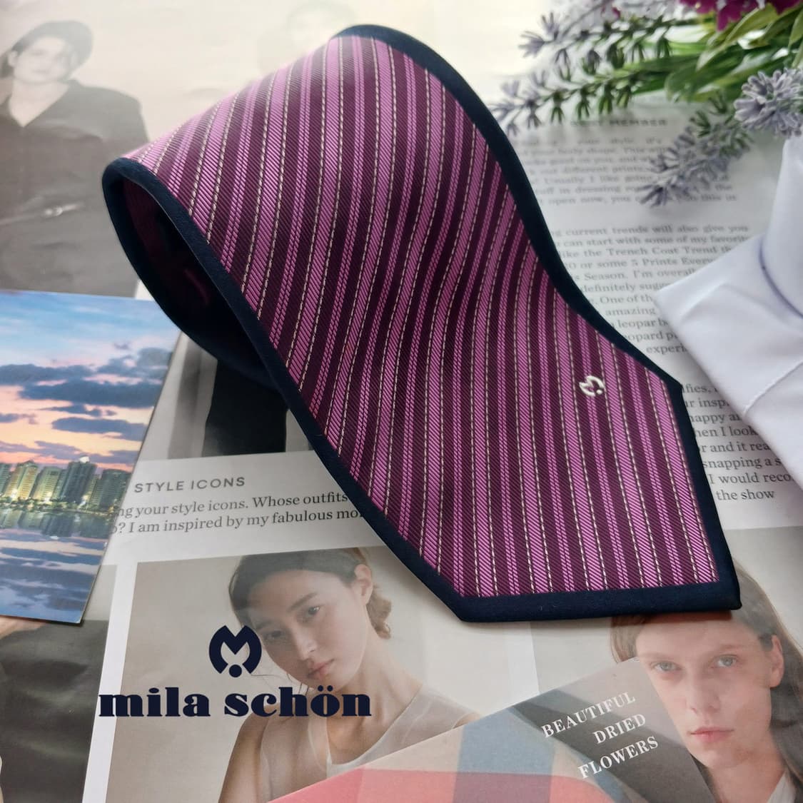 밀라숀 실크 퍼플 스트라이프 넥타이 9.5cm A+등급 A18780
 상품이미지1