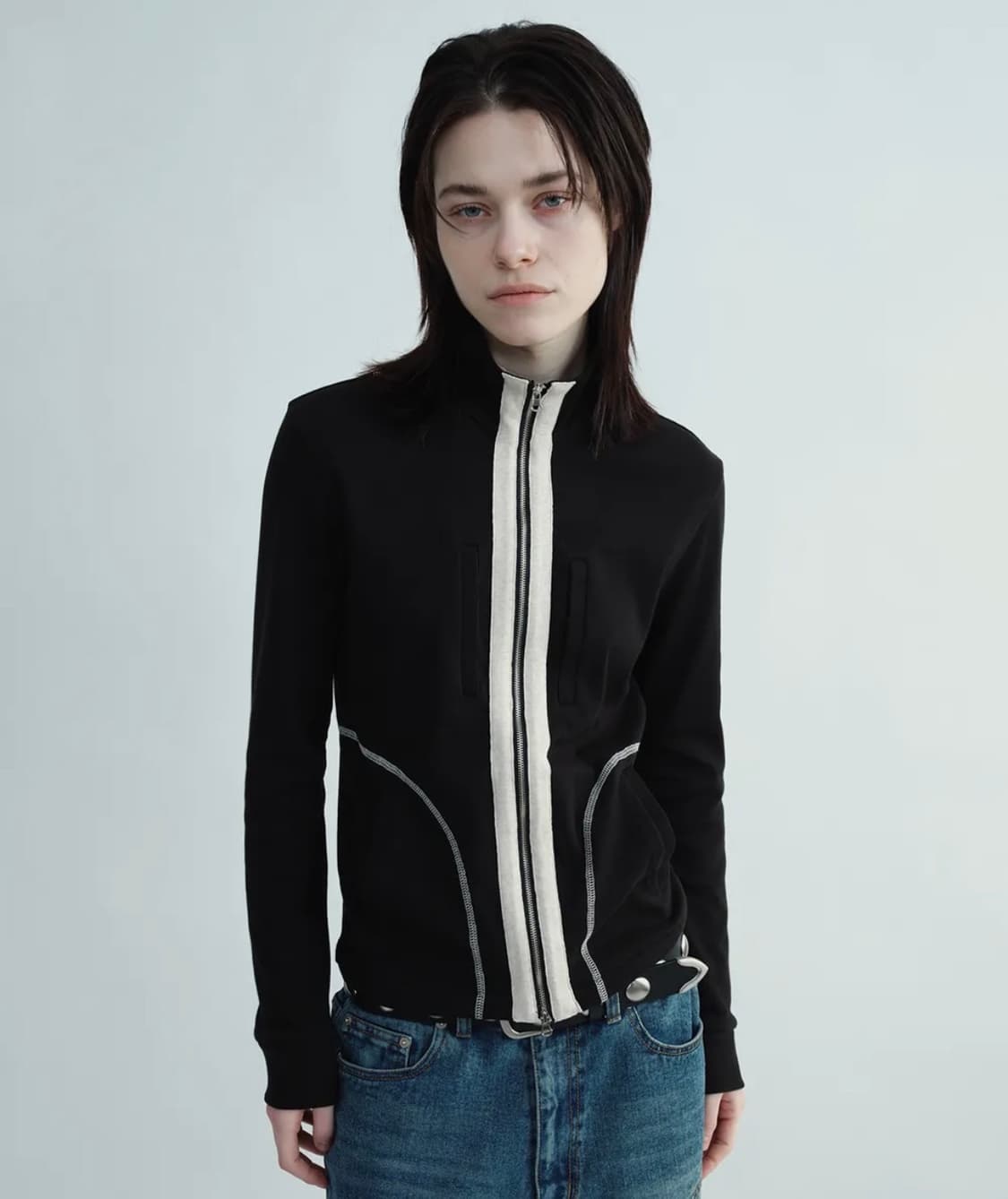 밀로우먼 스티치 저지 집업 블랙 상품이미지1