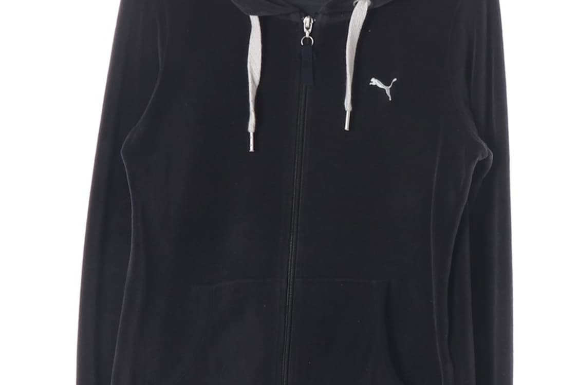 PUMA 빈티지 블랙 벨로어 자수 로고 후드 집업 L 상품이미지4