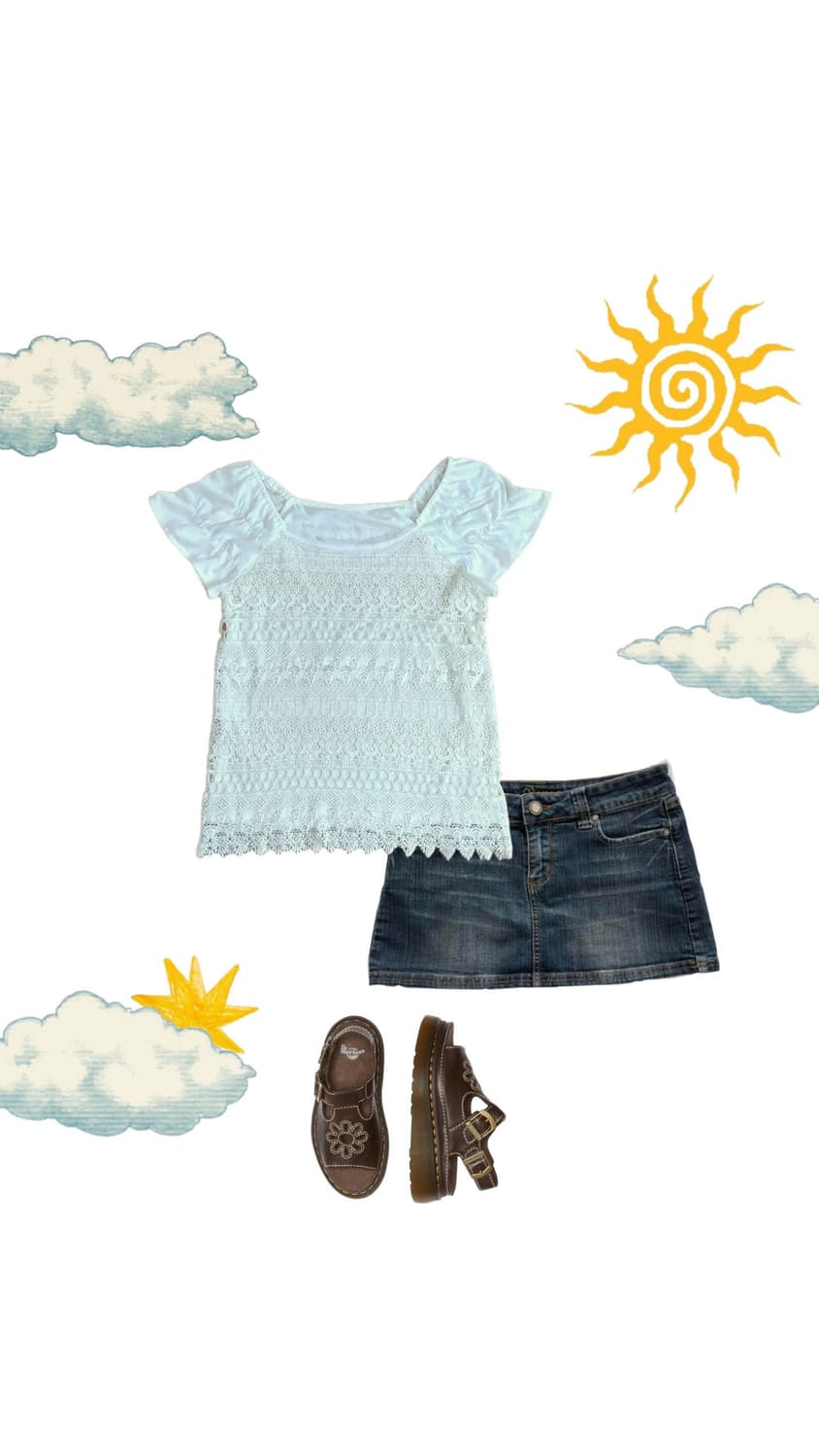 빈티지 화이트 크로셰 셔링 티셔츠 상품이미지1