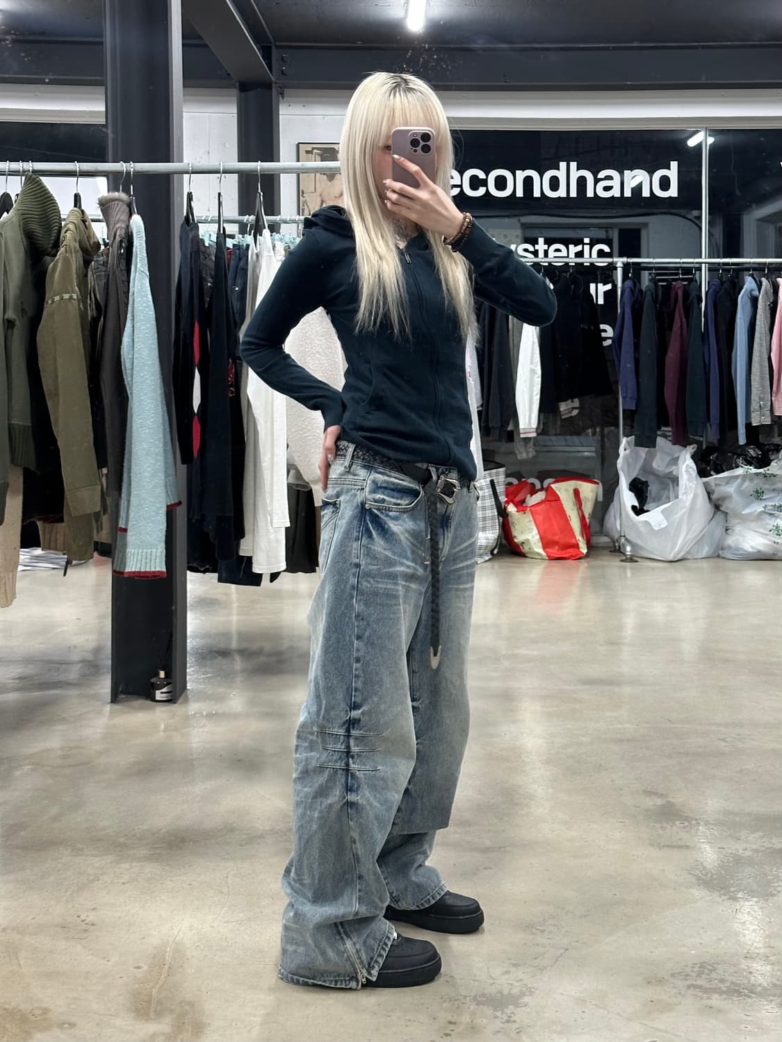 히스테릭 글래머 Rock N Roll 백프린팅 니트 집업 상품이미지3