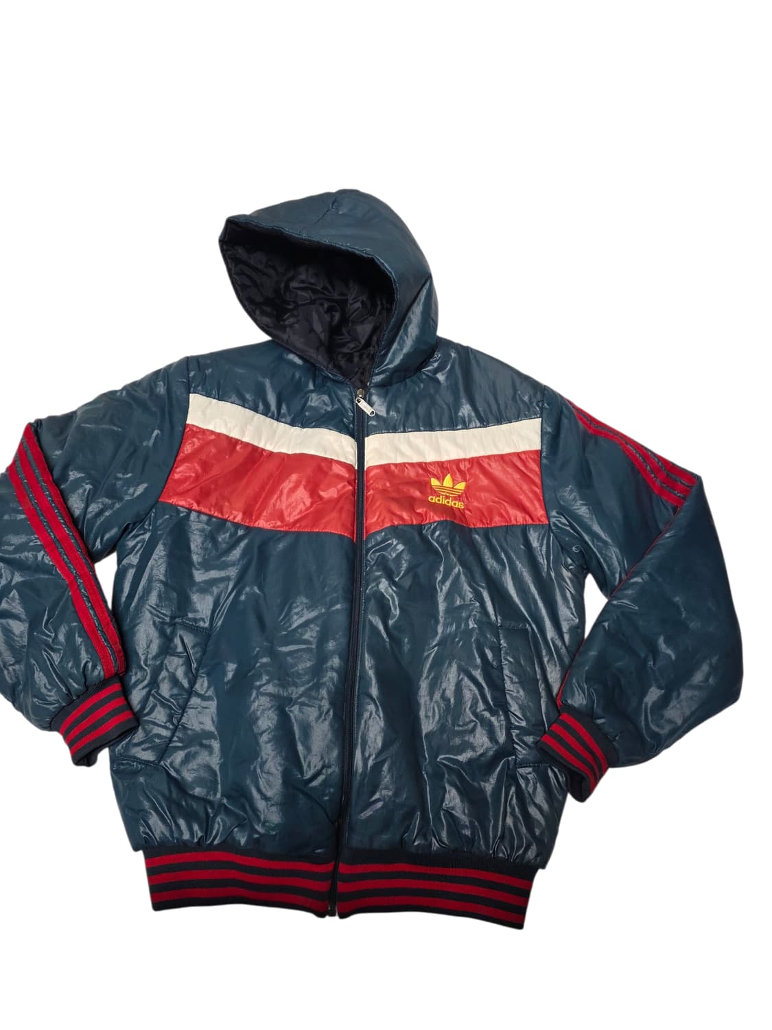 [아디다스] 빈티지 딥블루 트리콜로 유광 후드 자켓 M 상품이미지1