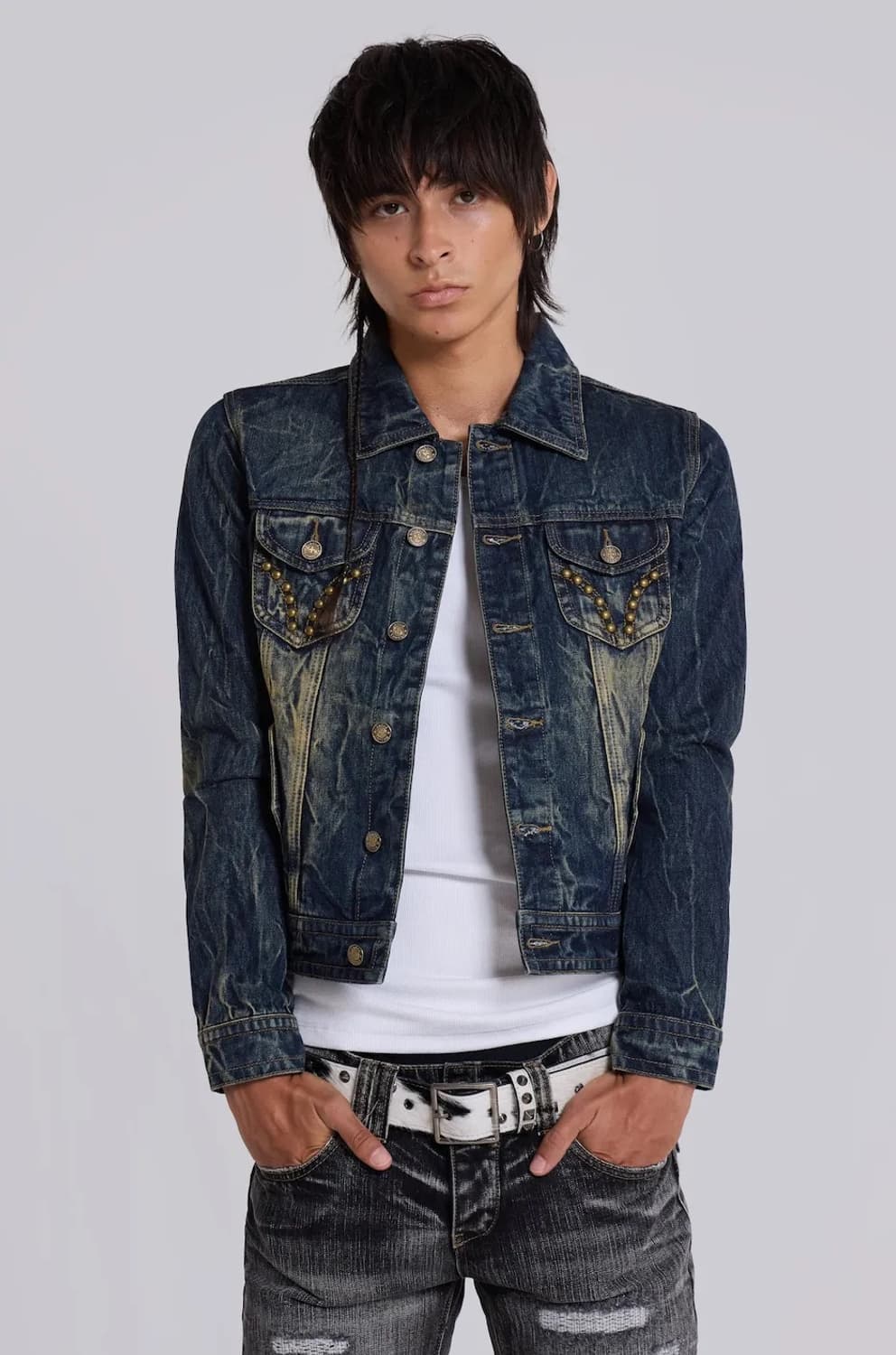 제이디드런던 크리스드 워시 스터드 데님 자켓 Jaded london 상품이미지1