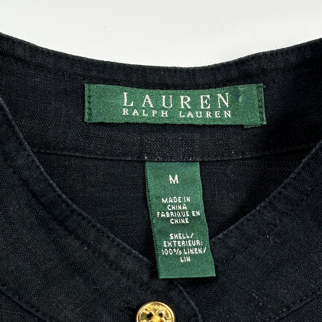 폴로 랄프로렌 클래식 헨리넥 금장 린넨셔츠 블랙 여성M 상품이미지4