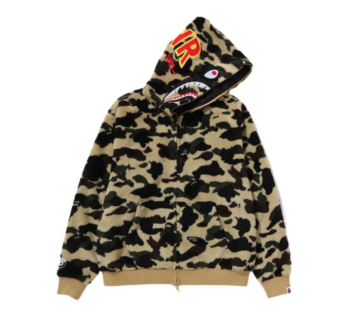XL)베이프 퍼스트 카모 세컨드 샤크 보아 후드 자켓 옐로우 상품이미지1