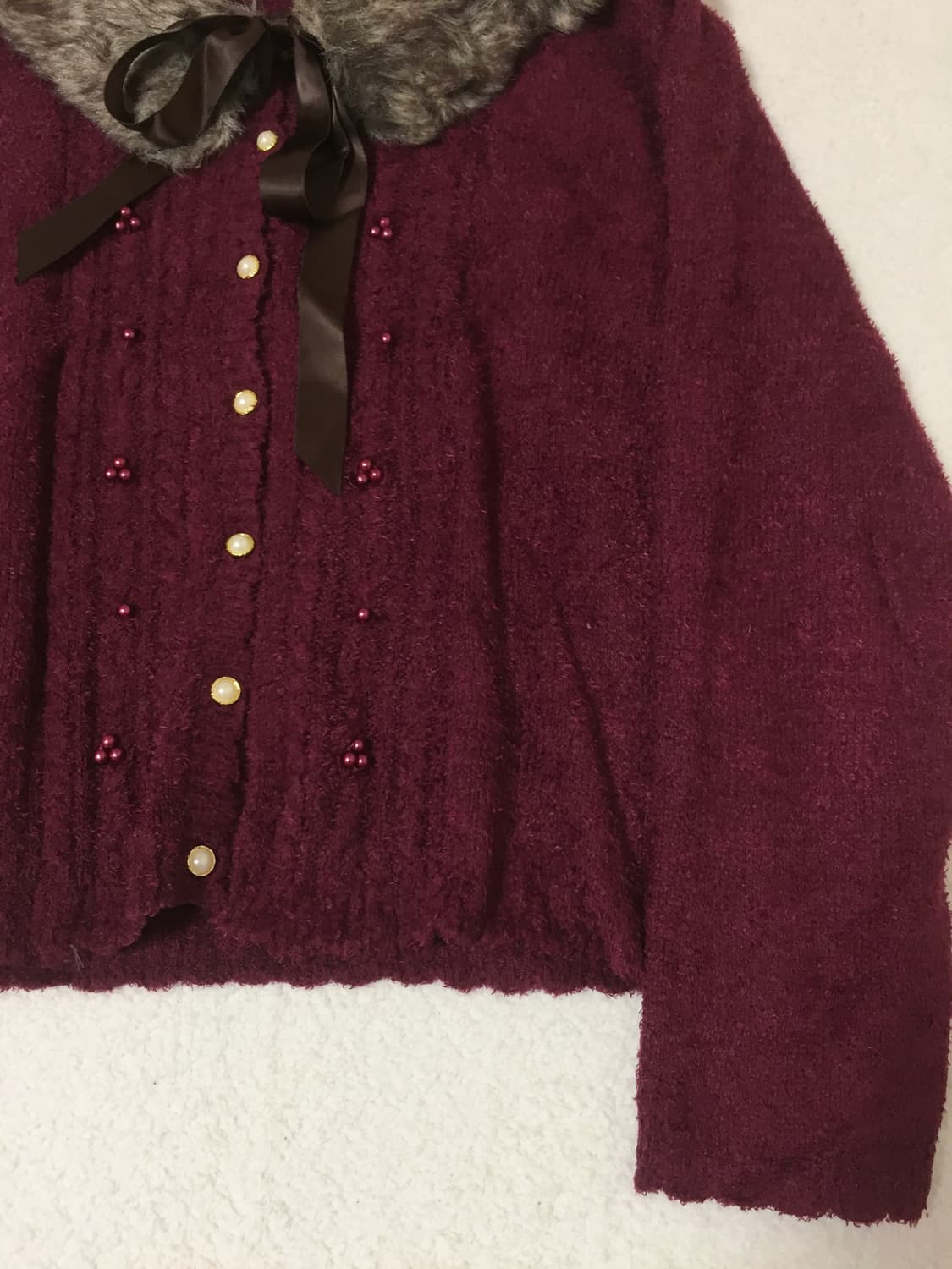 빈티지 엑시즈팜 버건디 퍼 니트가디건 상품이미지3