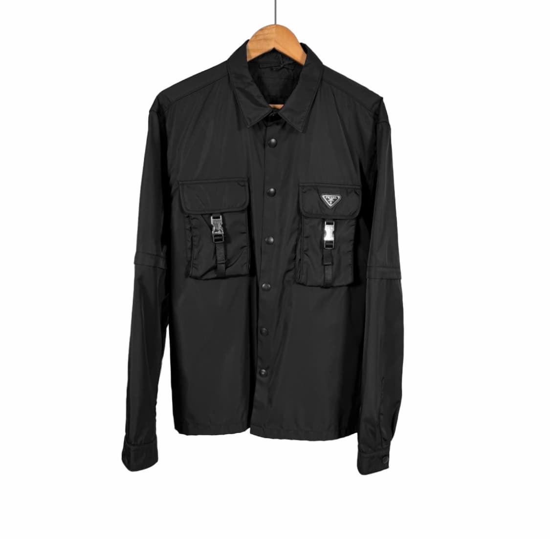 [XL] 프라다 남성 삼각로고 리나일론 버클 분리 변형 셔츠 자켓 블랙 상품이미지1