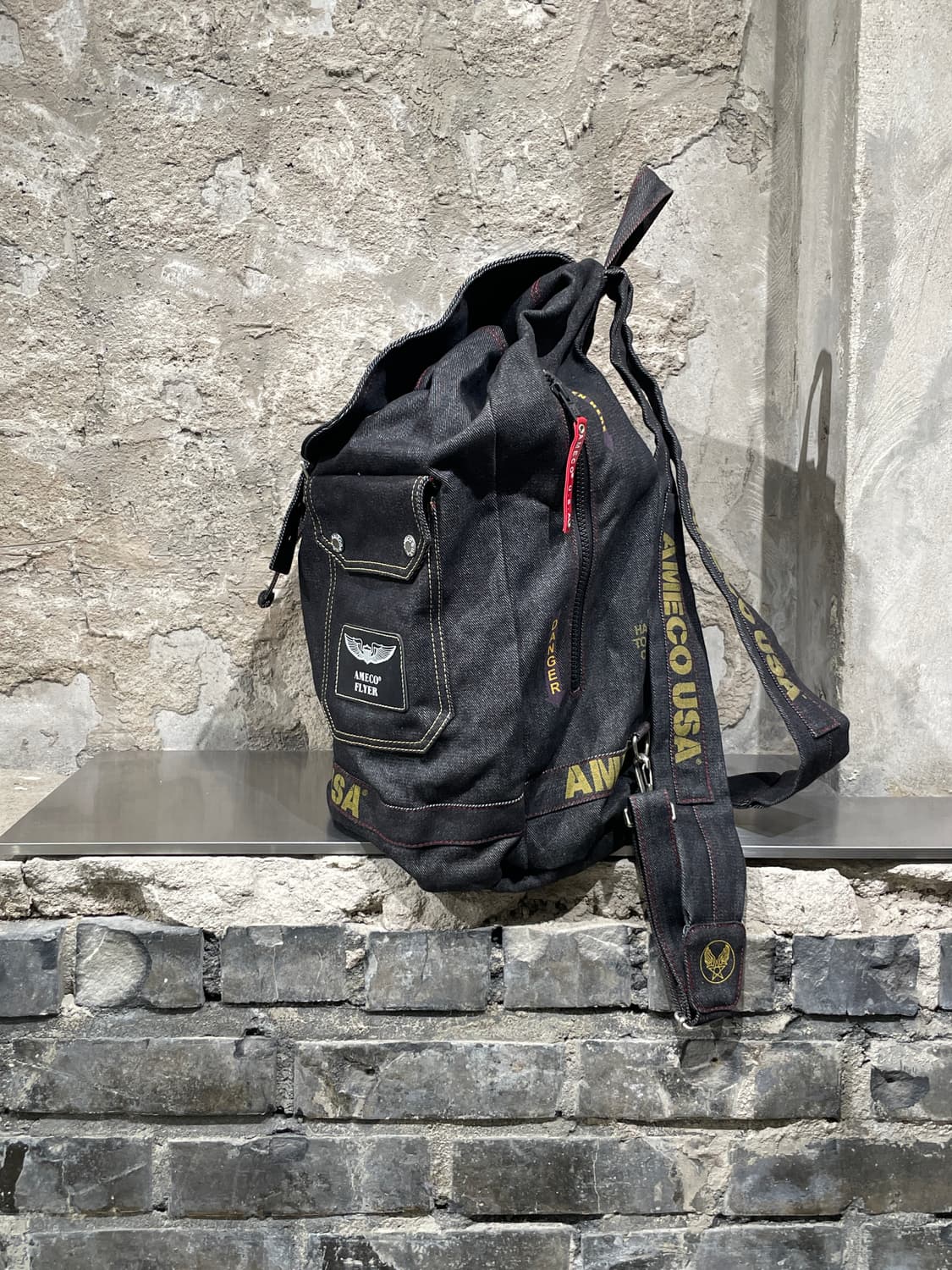아메코 usa 흑청 밀리터리 스트링 데님 백팩 상품이미지5