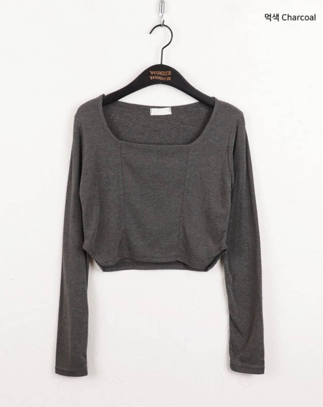 원더원더 절개 트임 기모 크롭 레이어드 긴팔 티셔츠 상품이미지8