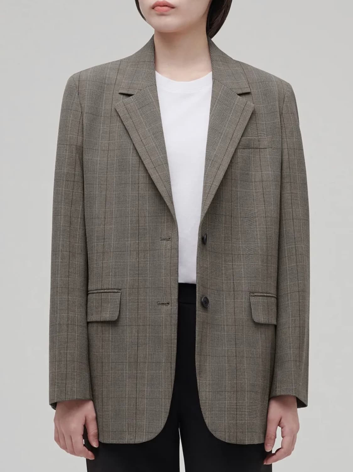 무신사 스탠다드 | 우먼즈 글렌 체크 오버사이즈 블레이저 다크 베이지 S 상품이미지1