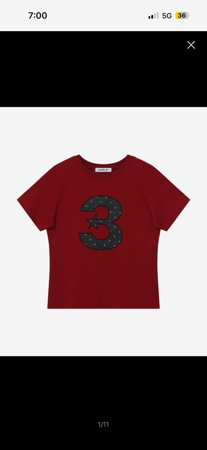 바우프 3로고 도트 슬림핏 티셔츠 레드 상품이미지1