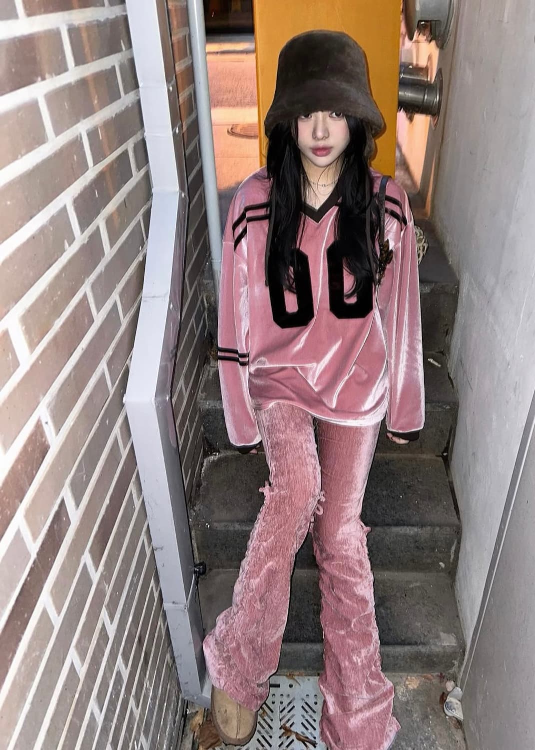 핑크 벨벳 럭비 오버 롱슬리브 긴팔 티셔츠 맨투맨 상품이미지1