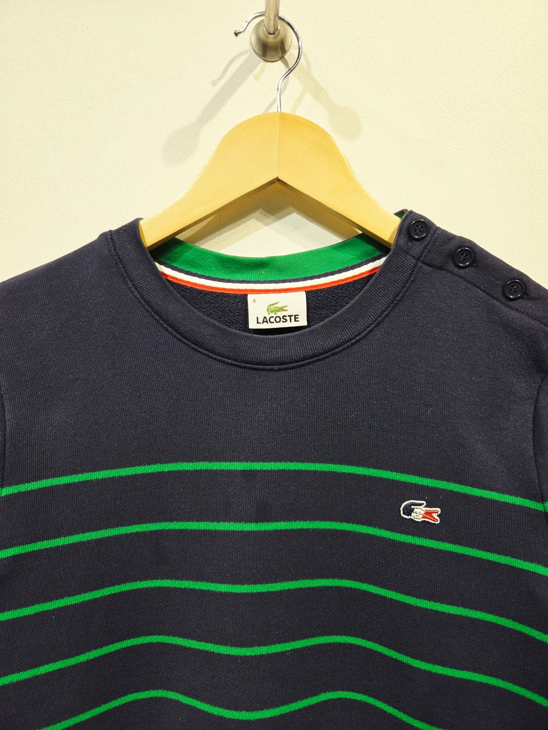 라코스테 네이비 그린 스트라이프 버튼 맨투맨 상품이미지3