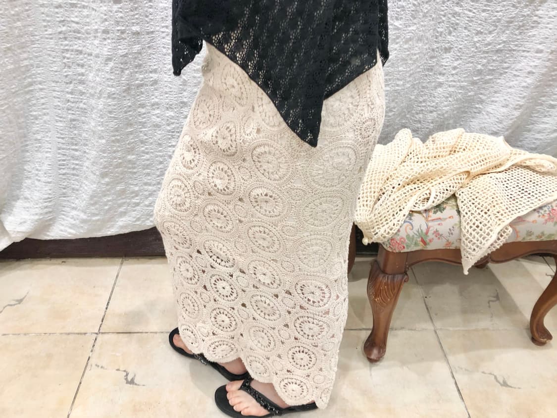 Crochet ivory knit long skirt 상품이미지1