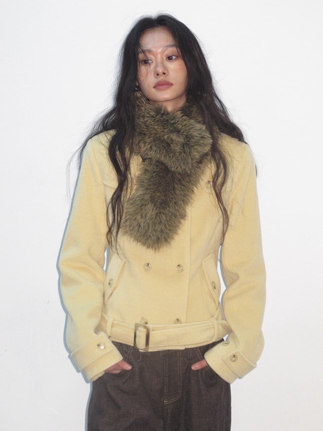 LVETONG 더블 브레스트 버클 벨트 울 블렌드 코트 상품이미지2