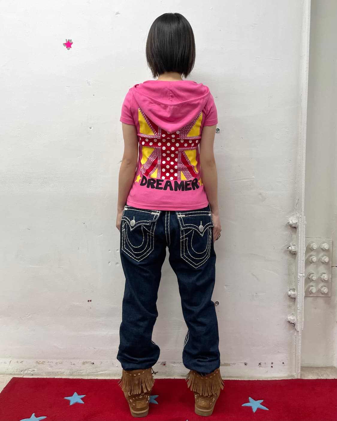 Dot Union Jack Cubic Pink Hoodie T-shirt 상품이미지8