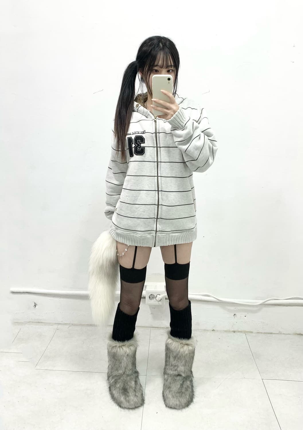 [CRU] y2k 스트라이프 폭닥 후드집업 상품이미지2