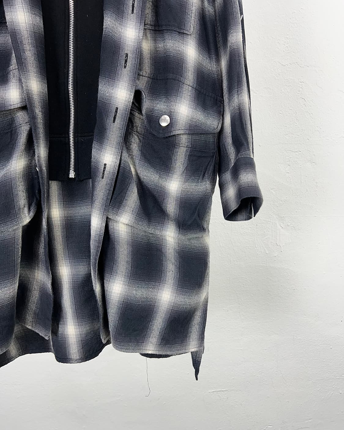 미하라 야스히로 컴바인 블랙 체크 후디 셔츠 자켓 상품이미지6