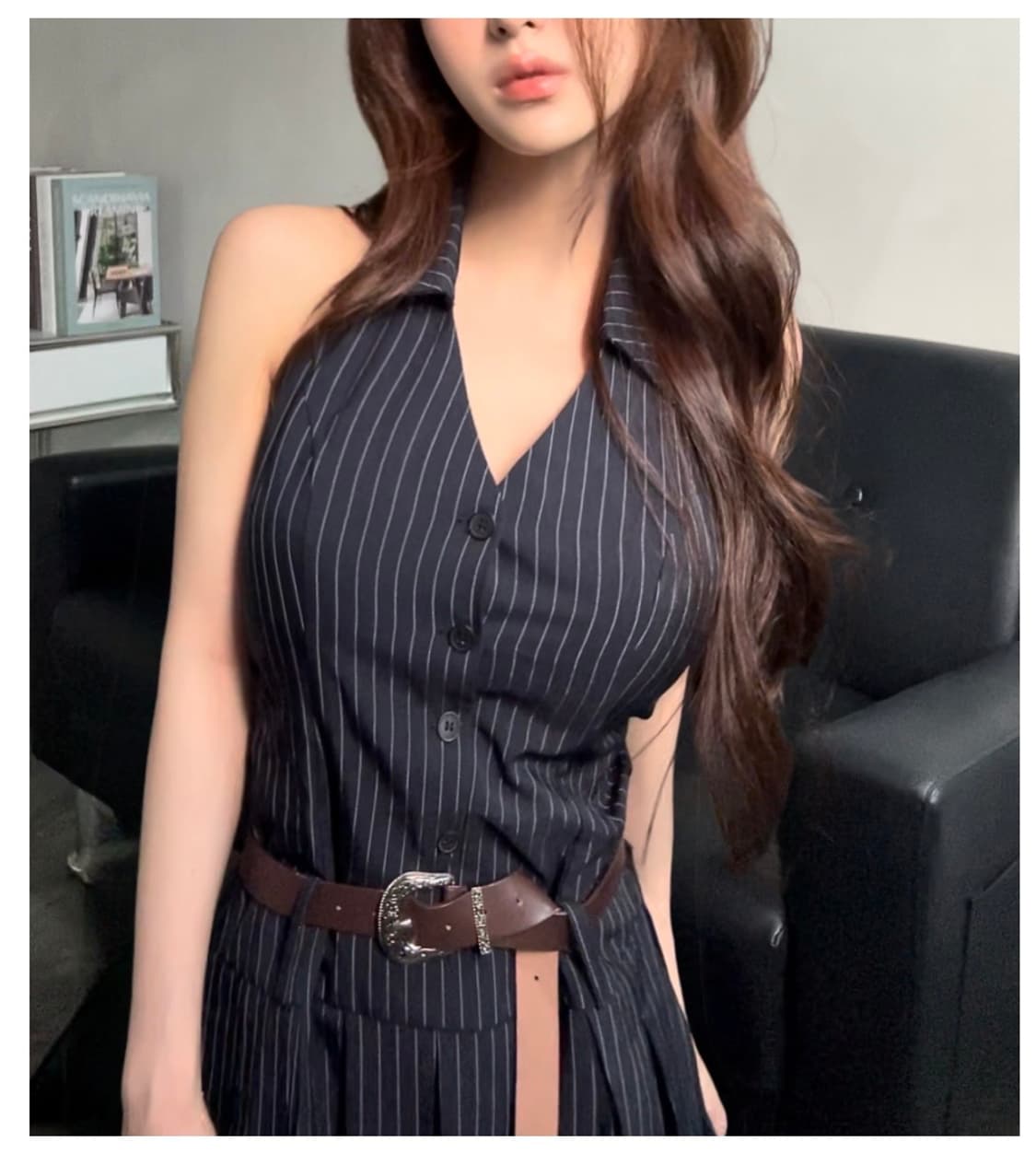 빈티지 스트라이프 홀터넥 원피스 (+벨트 세트) vintage dress 상품이미지3