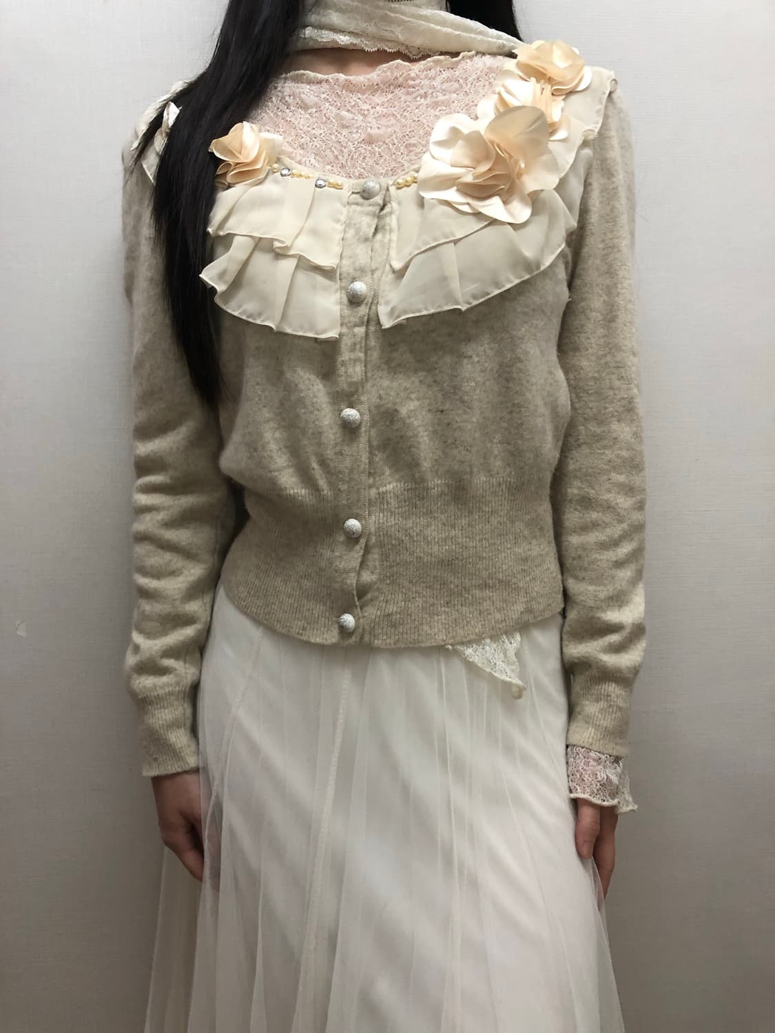 빈티지 아이보리 러플 가디건 상품이미지1