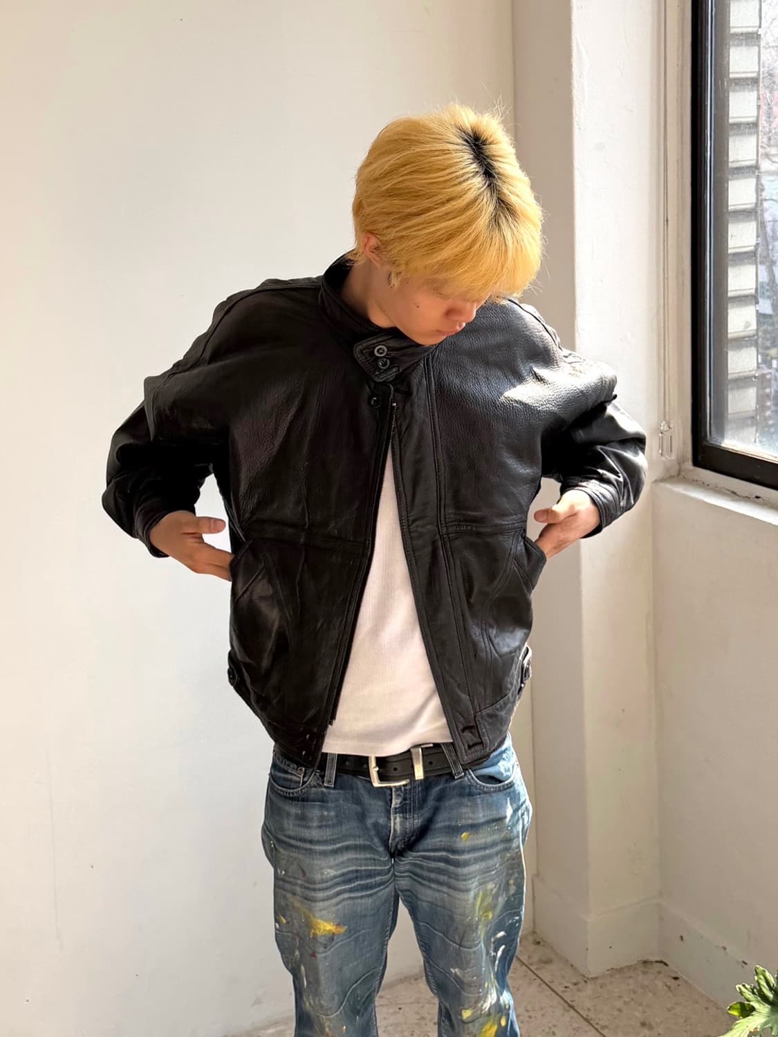 리얼레더 양가죽 하이넥 자켓 상품이미지1