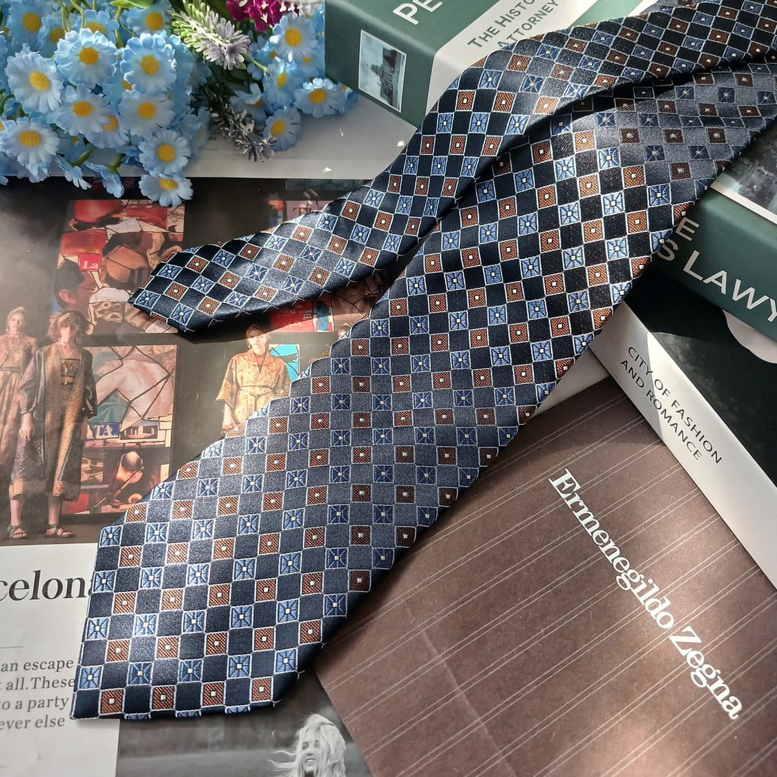 에르메네질도 제냐 기하학 자카드 넥타이 9cm S~A+등급 E896 상품이미지3