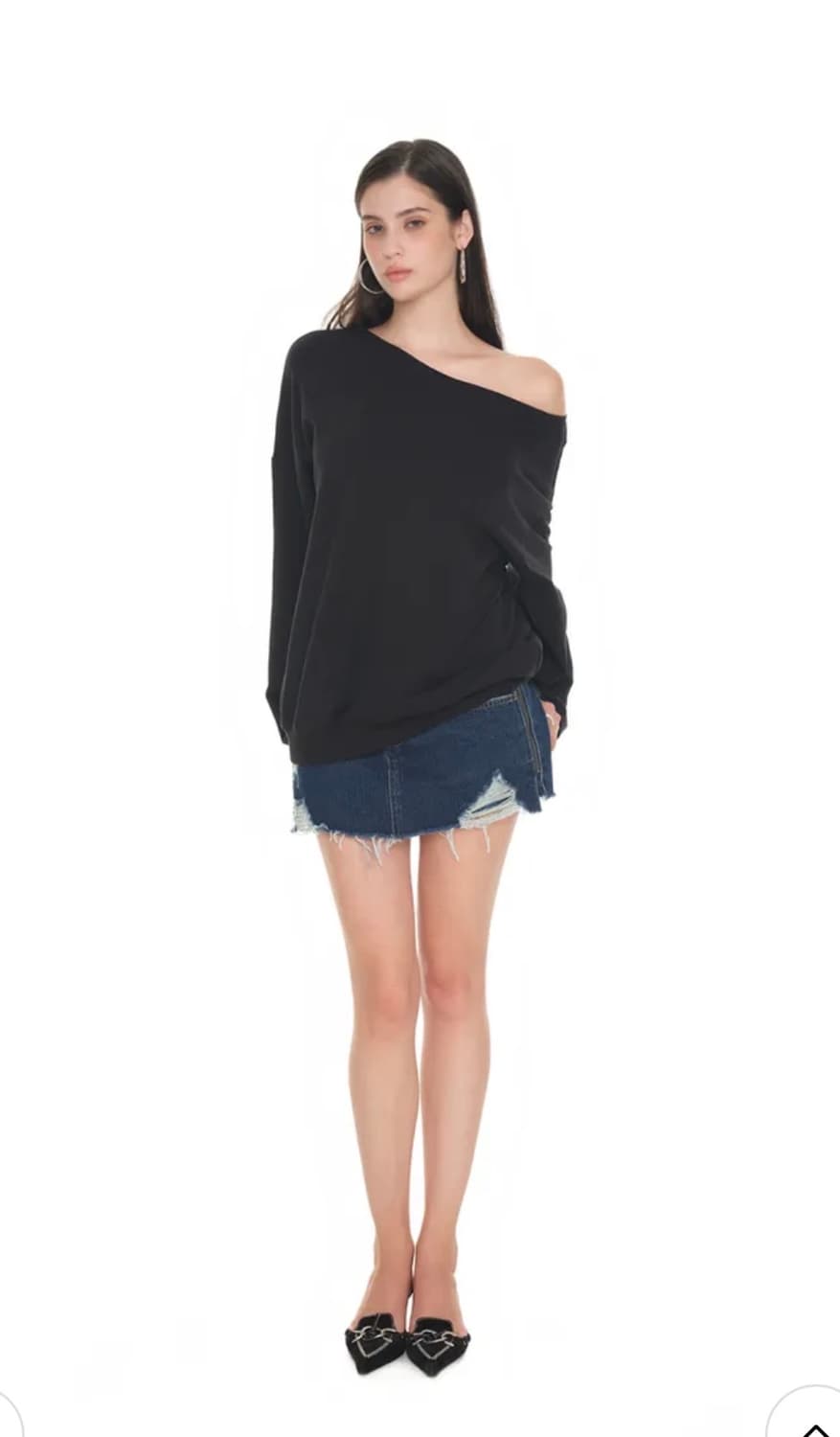 투머치택스 어시메트릭 원 숄더 스웨트셔츠 블랙 맨투맨 상품이미지2