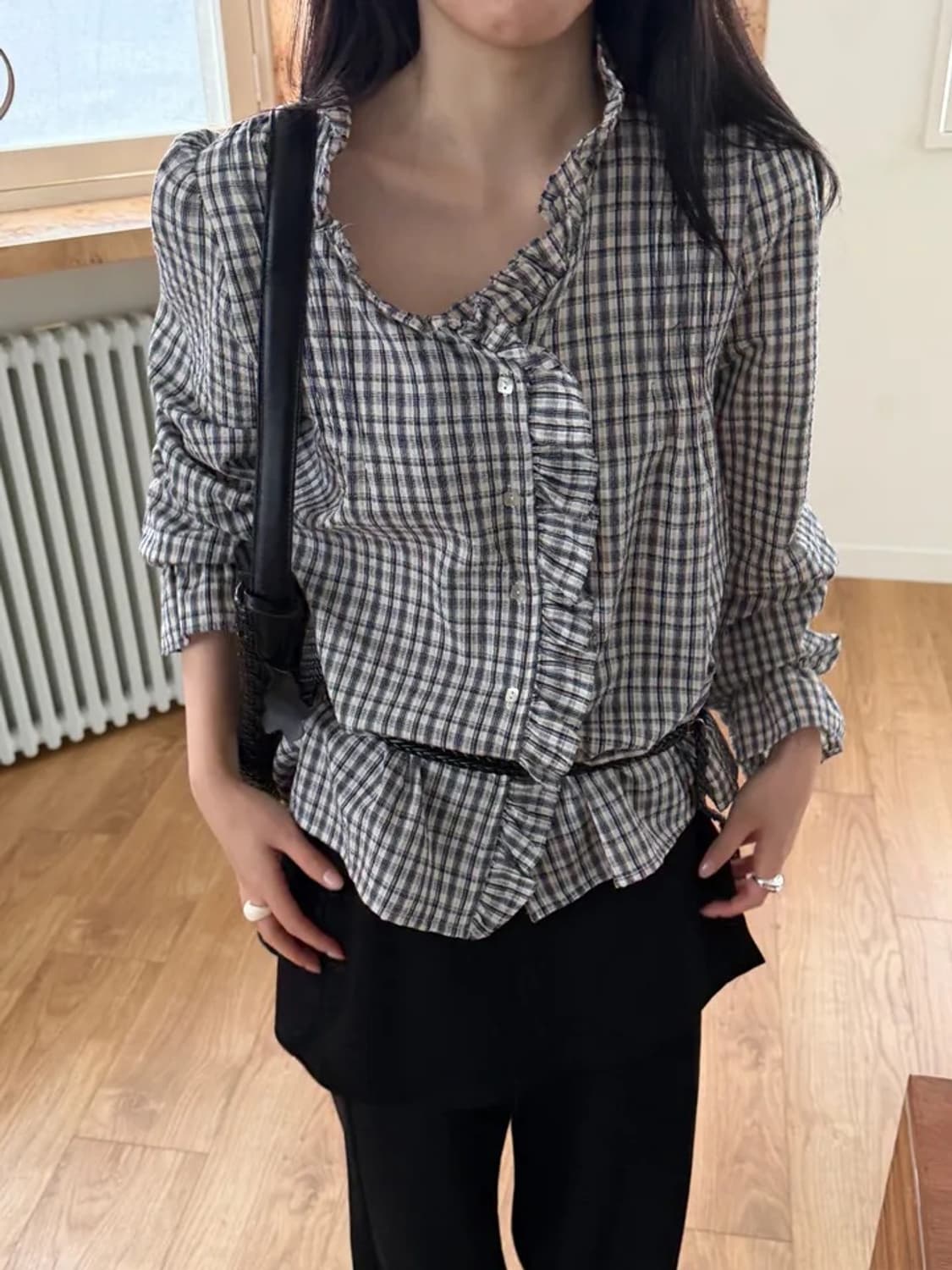 체크 프릴 블라우스(새상품) 상품이미지4