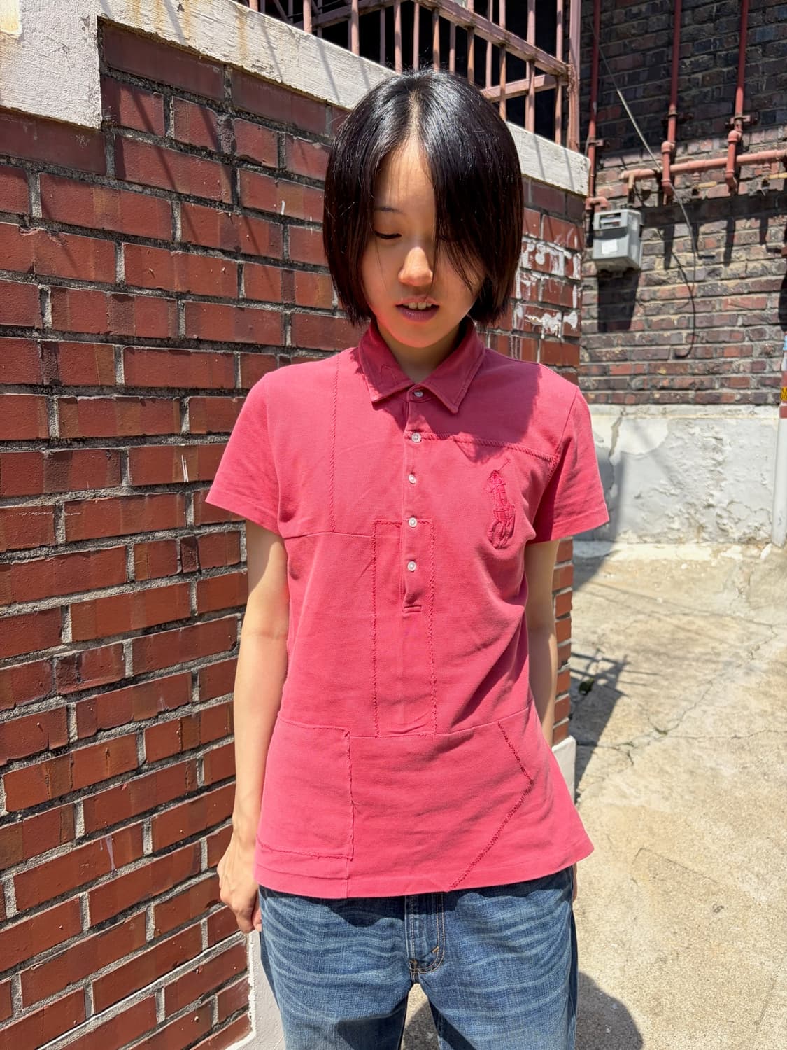 Polo Ralph Lauren 인디 핑크 절개 빅포니 반팔 카라티 L 상품이미지5