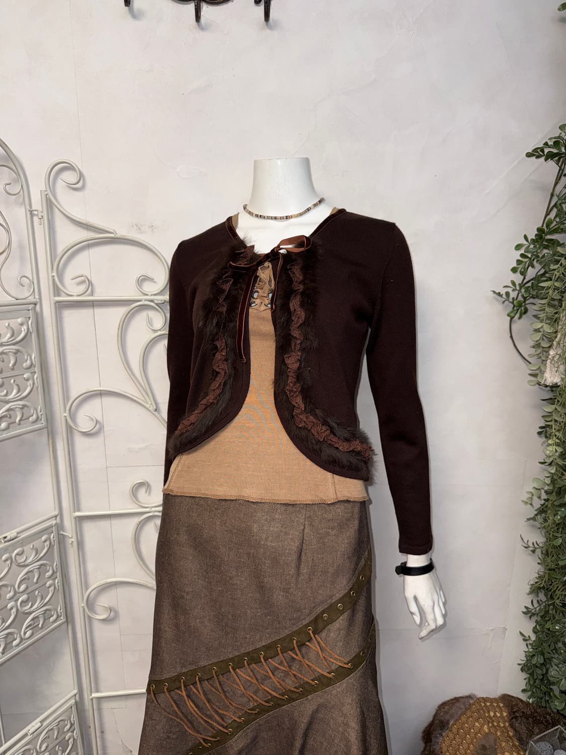 Brown rabbit fur trimming wool cardigan 상품이미지5