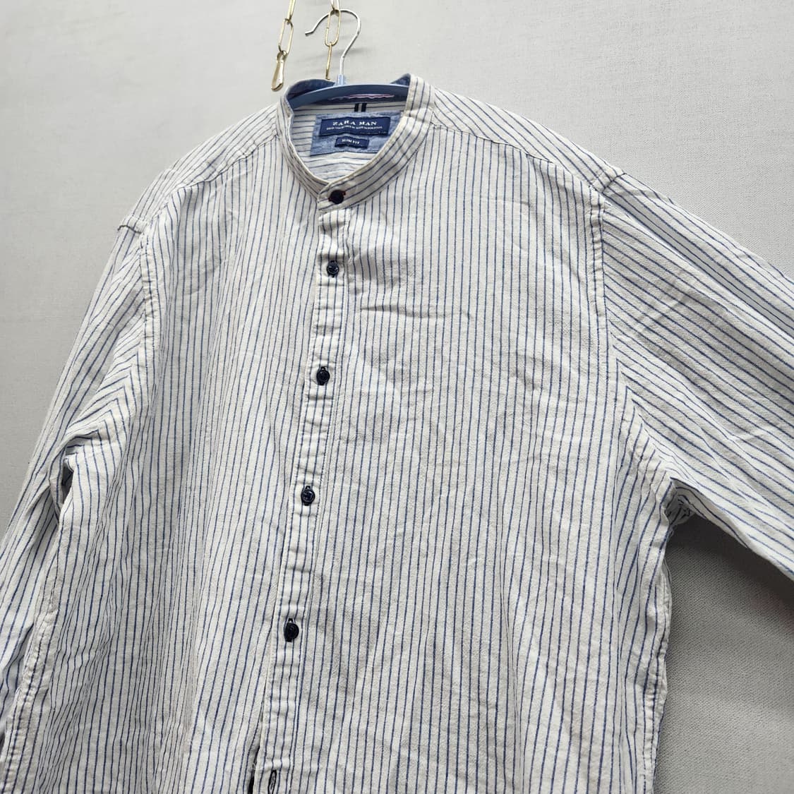 자라 스트라이프 헨리넥 얼보패치 린넨 혼방 셔츠 XL(XL) 상품이미지3